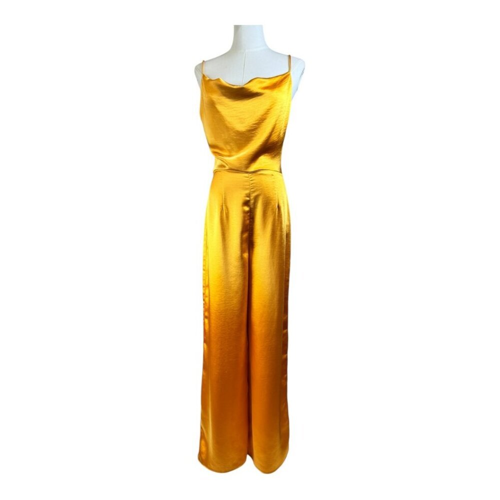 ELLIATT Gold Satin Cowl Neck Wide Leg Jumpsuit Size S